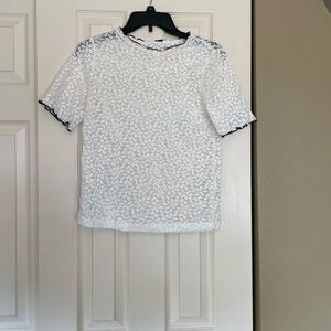 Zara Sheer White Lace Short Sleeve Tee with Black Trim
